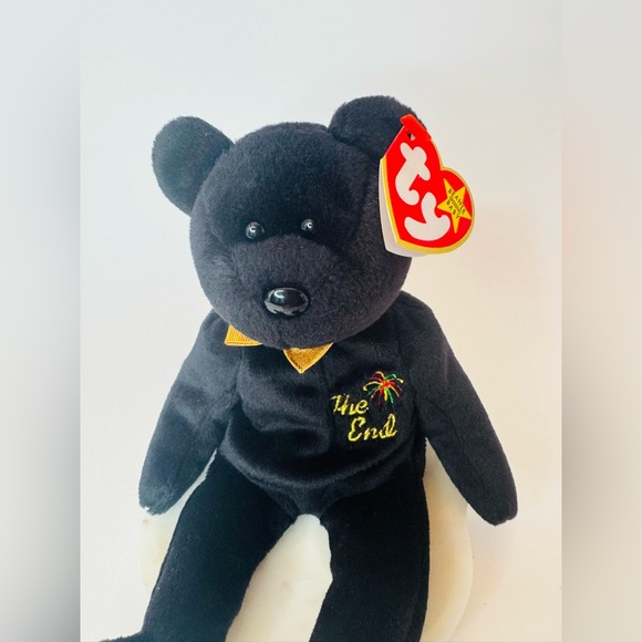 🥰 Ty Black Beanie Bear “THE END” with Gold Collar Vintage Collection 1999 - Picture 2 of 5